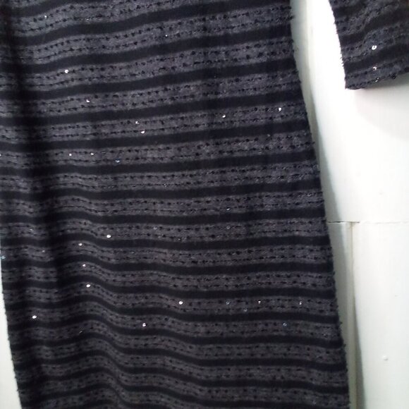 Express Dress Women S 3/4 Sleeve Sparkle Lined Black Gray - Picture 9 of 15